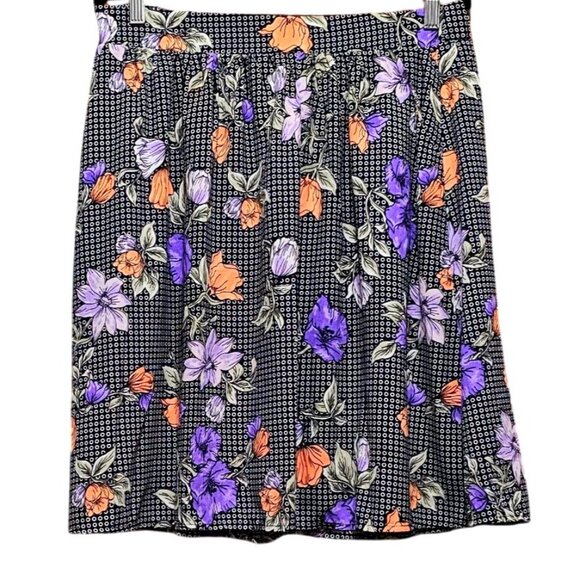 Vintage Jessy Black Floral Skirt Lined A-Line Size L - Picture 2 of 7